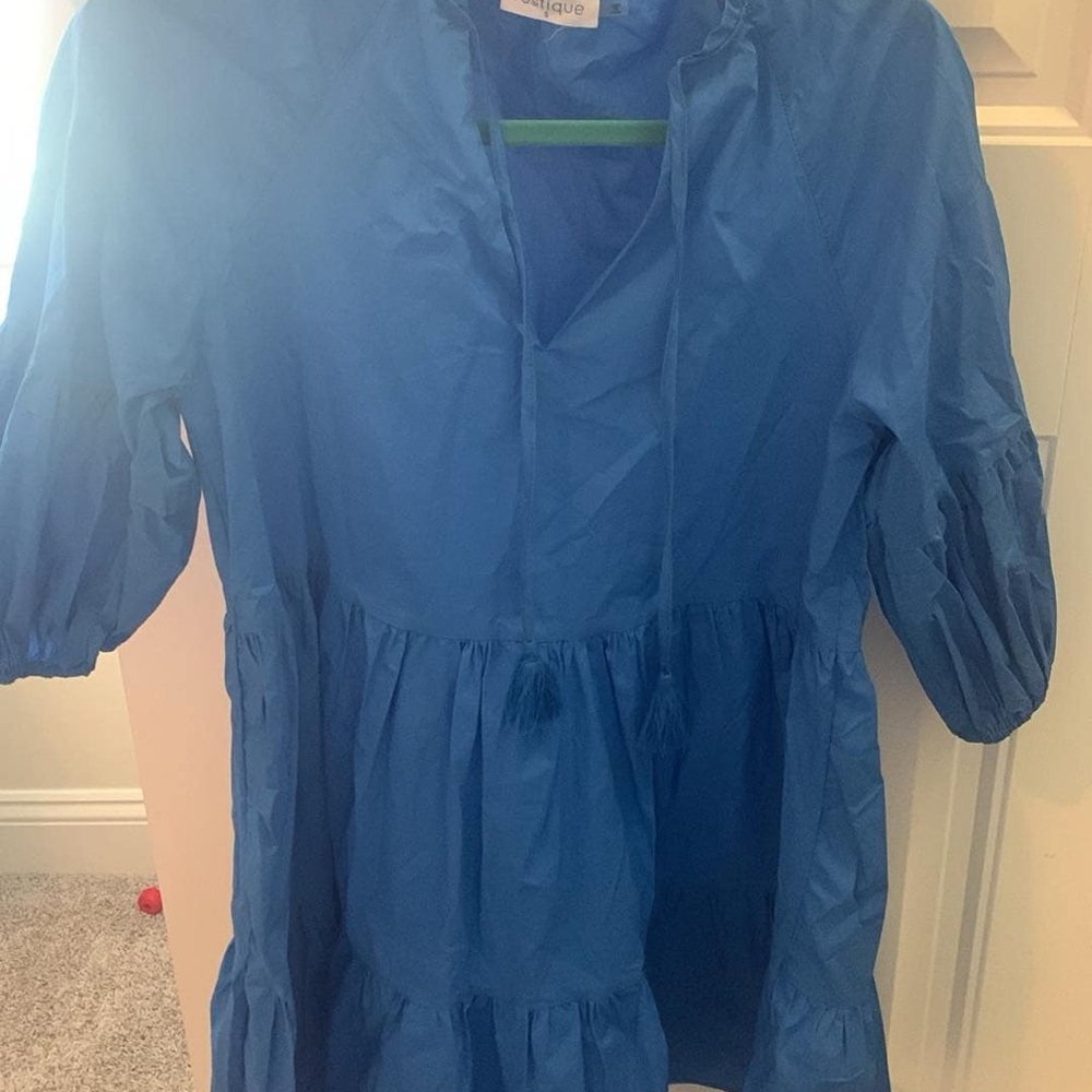 Blue Long-Sleeve Vestique Dress